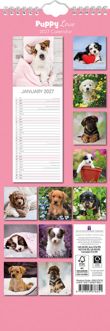Puppy Love 2027 Premium Slim Wall Calendar back cover