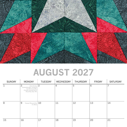 Quilting 2027 Premium Square Wall Calendar August sample page