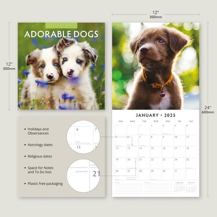 Adorable Dogs - 2025 Square Wall Calendar Animals 16 Months Premium Planner Gift