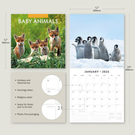 Baby Animals - 2025 Square Wall Calendar Animals 16 Months Premium Planner Gift