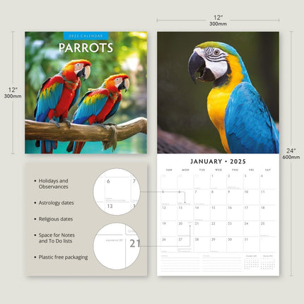 Parrots聽 - 2025 Square Wall Calendar Animals 16 Months Premium New Year Planner