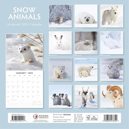 Snow Animals - 2025 Square Wall Calendar Animals 16 Months Premium Planner Gift