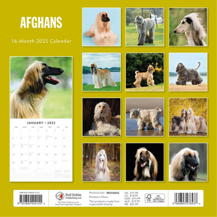 Afghans 2025 Square Wall Calendar Animals 16 Month Premium New Year Planner Gift