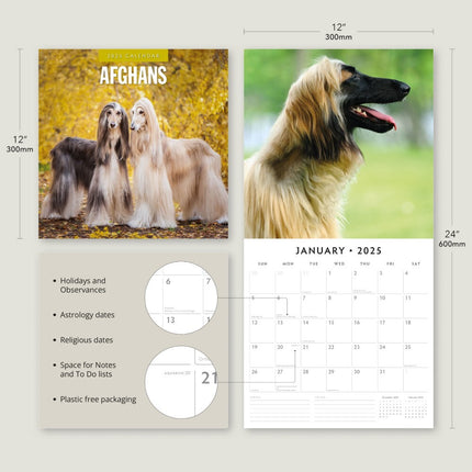 Afghans 2025 Square Wall Calendar Animals 16 Month Premium New Year Planner Gift