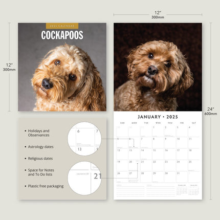 Cockapoos - 2025 Square Wall Calendar Animals 16 Months Premium New Year Planner