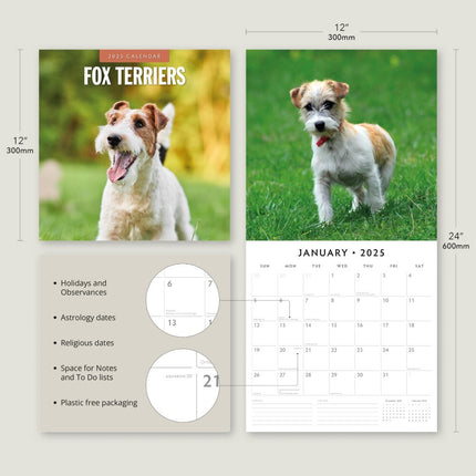 Fox Terriers - 2025 Square Wall Calendar Animals 16 Months Premium Planner Gift