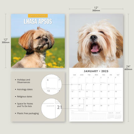 Lhasa Apsos - 2025 Square Wall Calendar Animals 16 Months Premium Planner Gift