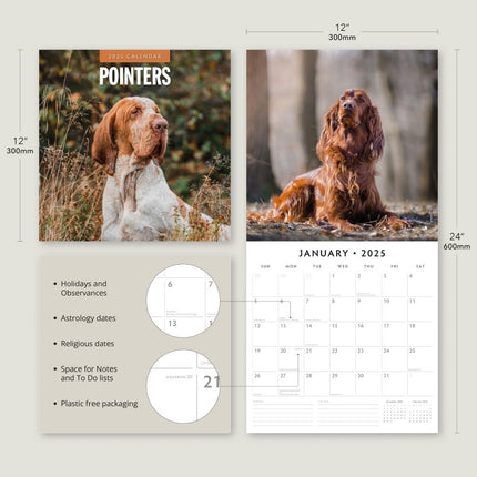 Pointers - 2025 Square Wall Calendar Animals 16 Months Premium New Year Planner