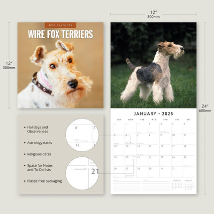 Wire Fox Terriers - 2025 Square Wall Calendar Animals 16 Months Premium Planner