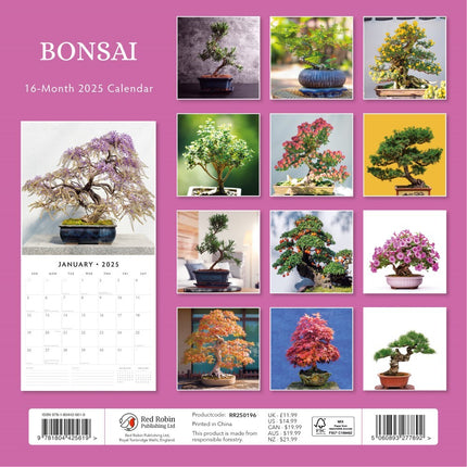 Bonsai - 2025 Square Wall Calendar Floral16 Month Premium Planner New Year Gift