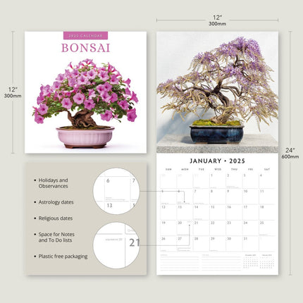 Bonsai - 2025 Square Wall Calendar Floral16 Month Premium Planner New Year Gift