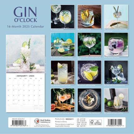 Gin O'Clock - 2025 Square Wall Calendar Food & Drink 16 Months Premium Planner