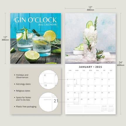 Gin O'Clock - 2025 Square Wall Calendar Food & Drink 16 Months Premium Planner