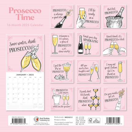 Prosecco Time - 2025 Square Wall Calendar Food & Drink 16 Months Premium Planner