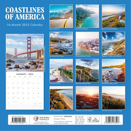 Coastlines of America - 2025 Square Wall Calendar Our World 16 Months Planner