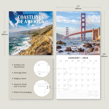 Coastlines of America - 2025 Square Wall Calendar Our World 16 Months Planner