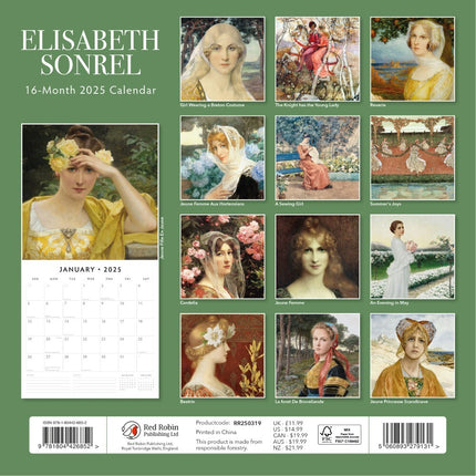 Elisabeth Sonrel - 2025 Square Wall Calendar Fine Art 16 Months Premium Planner