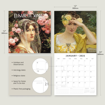 Elisabeth Sonrel - 2025 Square Wall Calendar Fine Art 16 Months Premium Planner