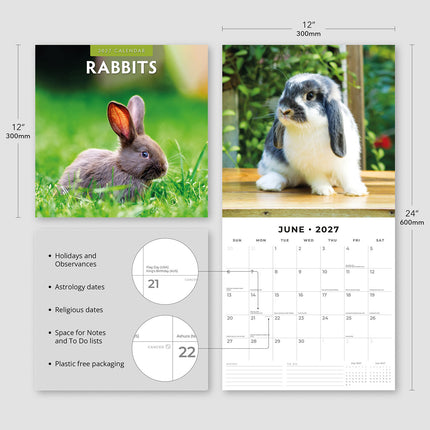 Rabbits 2027 square wall calendar - product specifications