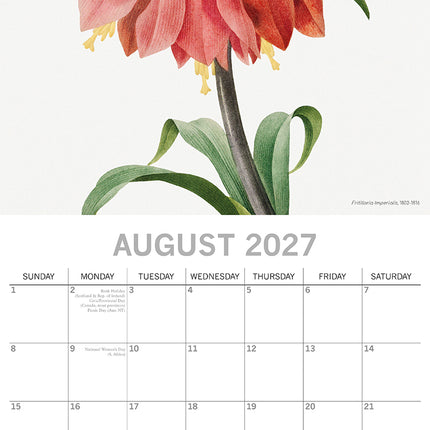 Redouté 2027 Premium Square Wall Calendar August sample page
