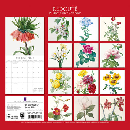 Redouté 2027 Premium Square Wall Calendar back cover