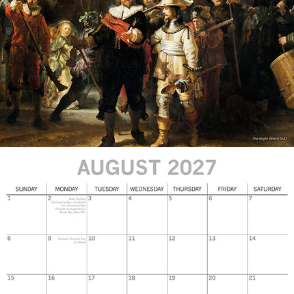 Rembrandt 2027 Premium Square Wall Calendar August sample page