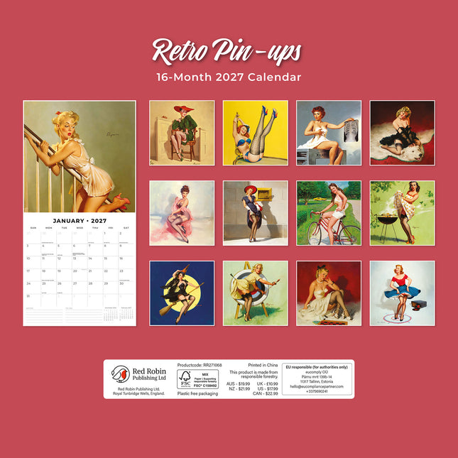 Retro Pin-ups 2027 square wall calendar - back cover