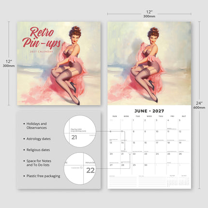 Retro Pin-ups 2027 square wall calendar - product specifications