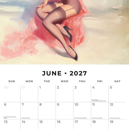 Retro Pin-ups 2027 square wall calendar - monthly calendar spread
