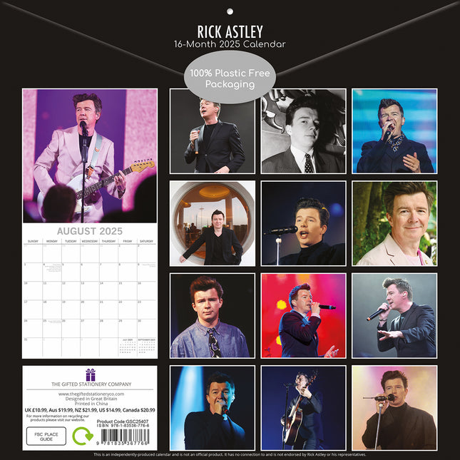 Rick Astley - 2025 Square Wall Calendar 16 Months Premium New Year Planner Gift