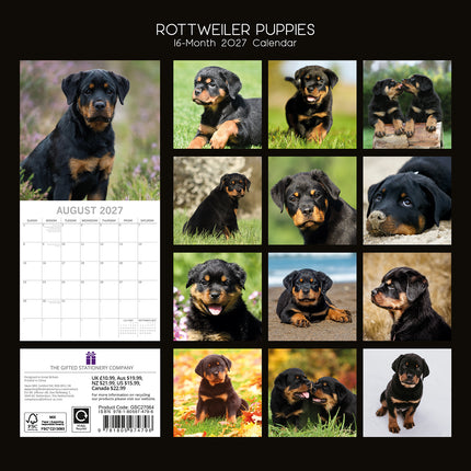 Rottweilers 2027 Premium Square Wall Calendar back cover