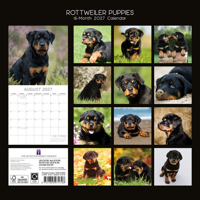 Rottweilers 2027 Premium Square Wall Calendar back cover