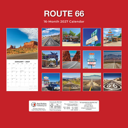 Route 66 2027 square wall calendar - back cover