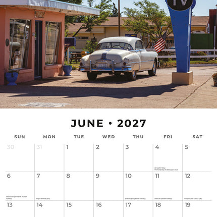 Route 66 2027 square wall calendar - monthly calendar spread