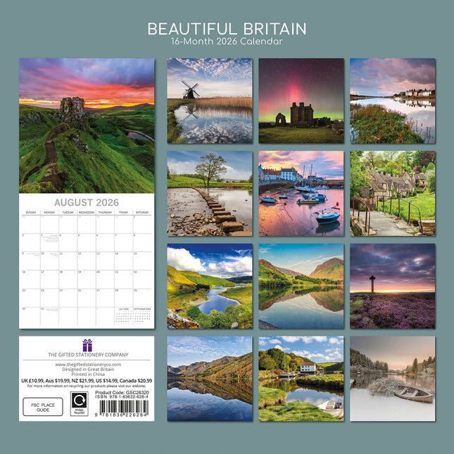 Beautiful Britain - 2026 Square Wall Calendar 16 Months New Year Premium Planner