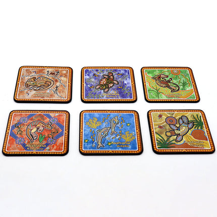 6pcs Australian Souvenirs Wooden Coasters w Gift Box Drink Beer Holder Place Mat - Zmart Australia