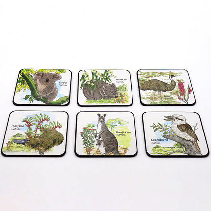 6pcs Australian Souvenirs Wooden Coasters w Gift Box Drink Beer Holder Place Mat - Zmart Australia