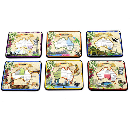 6pcs Australian Souvenirs Wooden Coasters w Gift Box Drink Beer Holder Place Mat - Zmart Australia