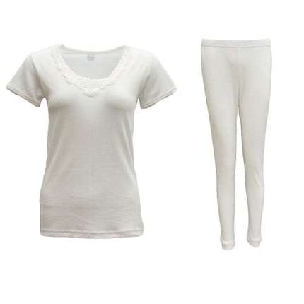 new-womens-2pcs-set-merino-wool-short-sleeve-top-shirt-thermal-leggings-pajamas