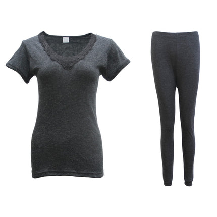 new-womens-2pcs-set-merino-wool-short-sleeve-top-shirt-thermal-leggings-pajamas