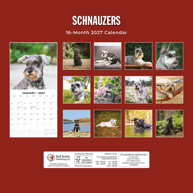 Schnauzer 2027 square wall calendar - back cover
