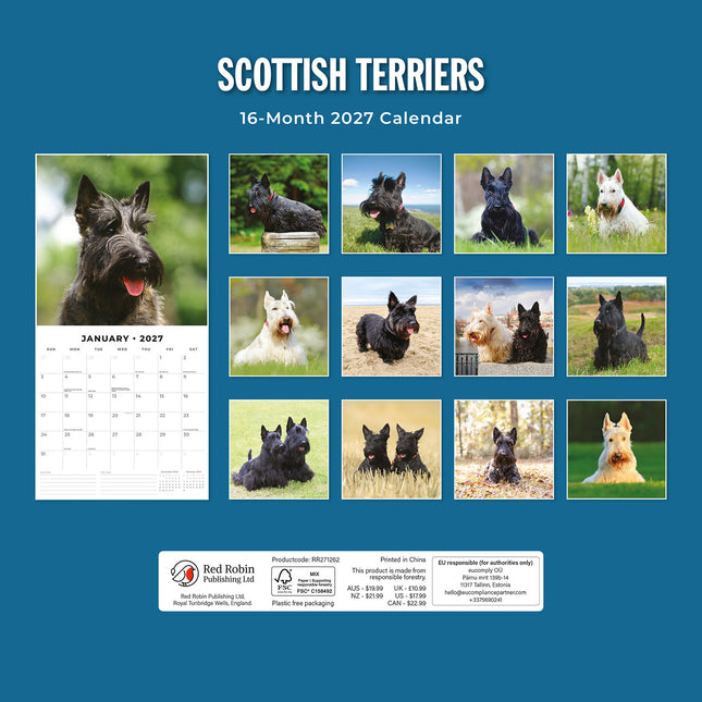 Scottish Terriers 2027 square wall calendar - back cover