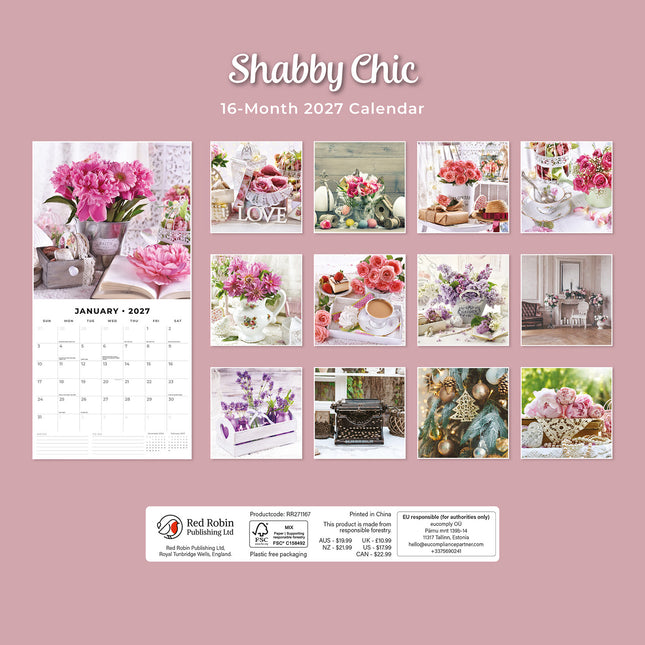 Shabby Chic 2027 square wall calendar - back cover