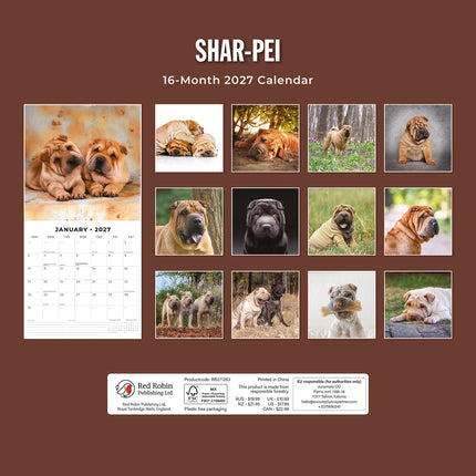 Shar-Pei 2027 square wall calendar - back cover