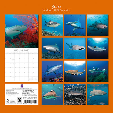 Sharks 2027 Premium Square Wall Calendar back cover