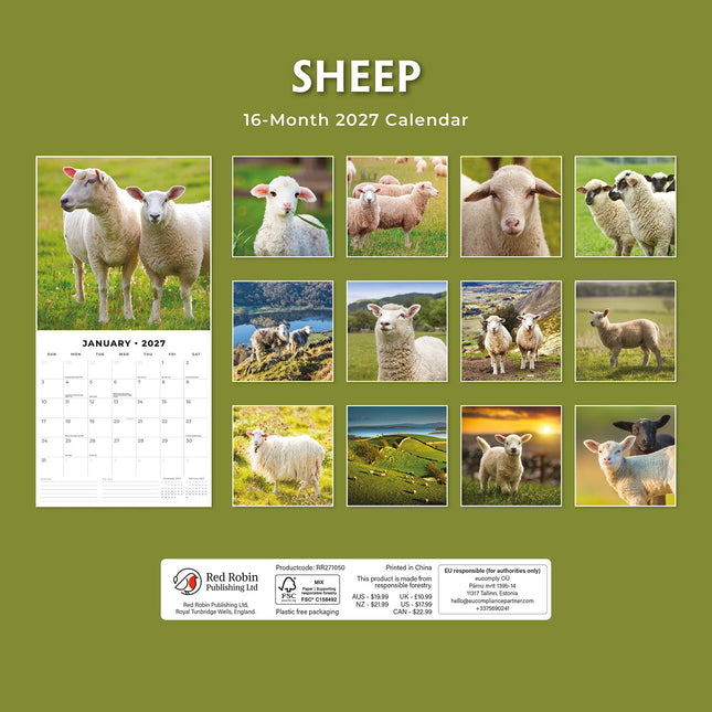 Sheep 2027 square wall calendar - back cover