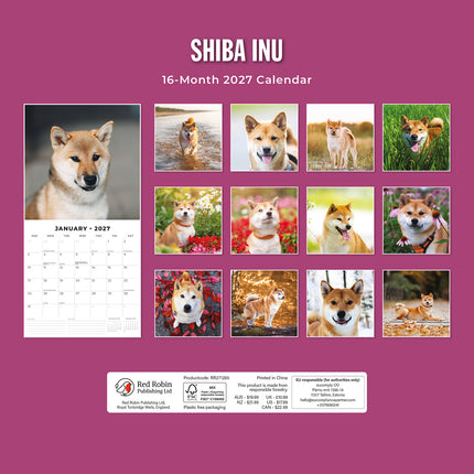 Shiba Inu 2027 square wall calendar - back cover