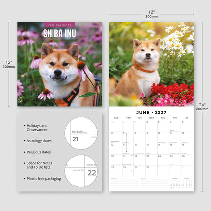 Shiba Inu 2027 square wall calendar - product specifications