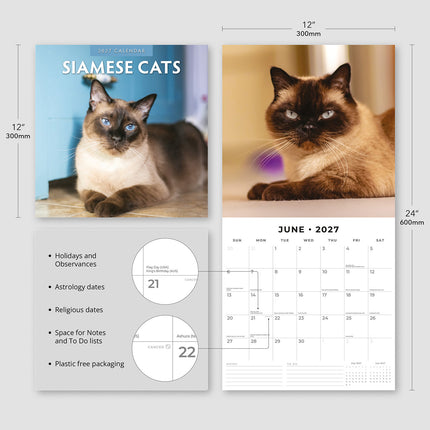 Siamese Cats 2027 square wall calendar - product specifications