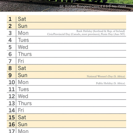 Steam Trains 2026 Rectangle Wall Calendar